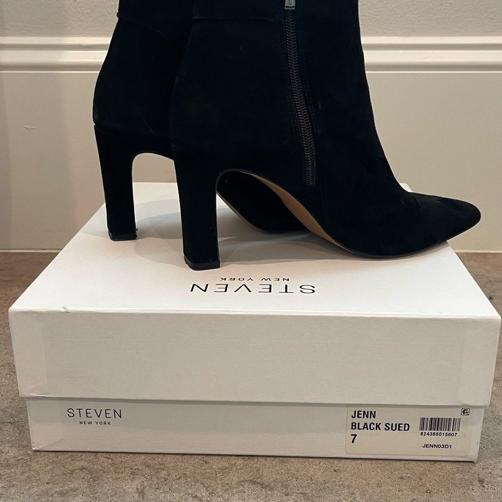 Steven Black Suede Heeled Boots
